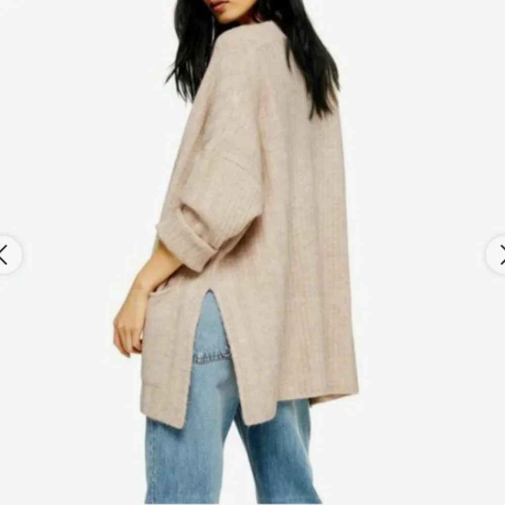 TopShop Oversized Ribbed Open Cardigan with Pockets - Picture 2 of 13